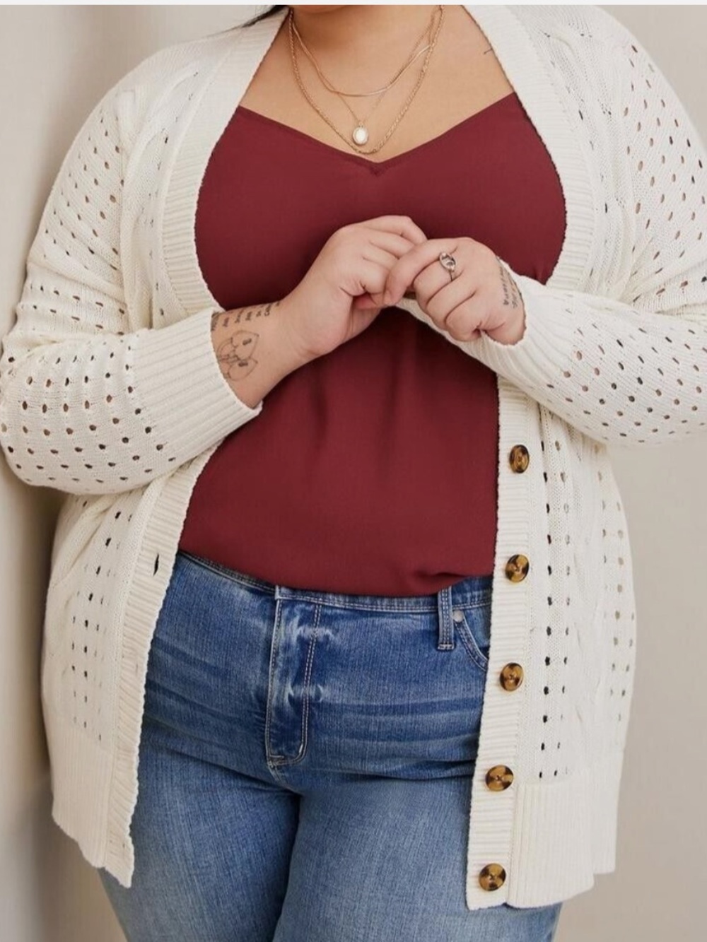 Torrid Cream Pointelle Cardigan Sweater